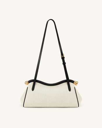 Naomi Geschwungene Schultertasche - Schwarzer Canvas