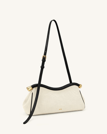 Naomi Geschwungene Schultertasche - Schwarzer Canvas