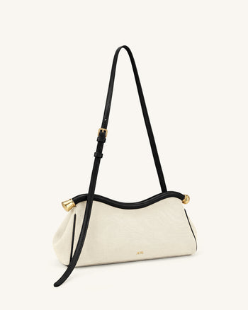Naomi Geschwungene Schultertasche - Schwarzer Canvas