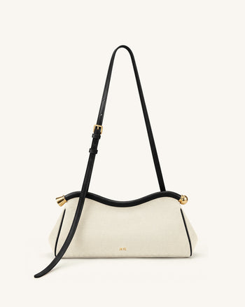 Naomi Geschwungene Schultertasche - Schwarzer Canvas