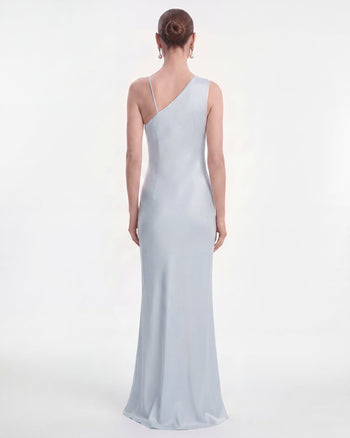 One-Schulter-Maxikleid mit Blumenapplikationen - Hellblau
