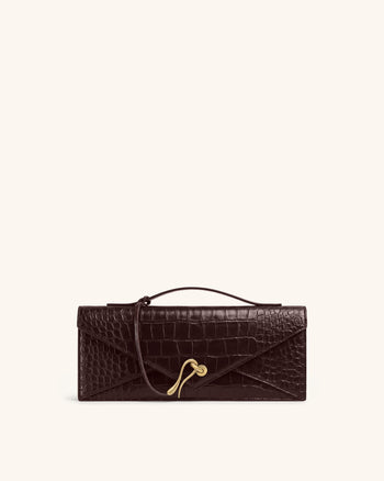 Celeste Umschlag-Henkeltasche - Dunkelbraunes Kroko