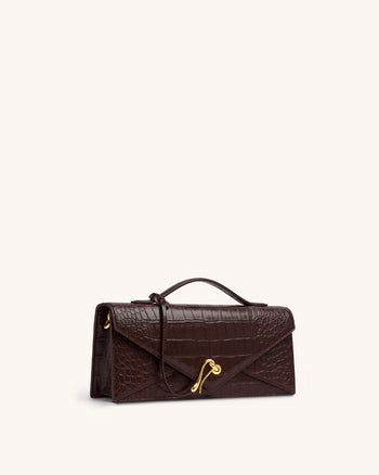 Celeste Umschlag-Henkeltasche - Dunkelbraunes Kroko