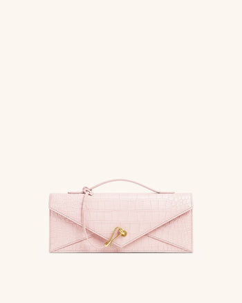 Celeste Envelope-Henkeltasche - Rosa Krokoprägung