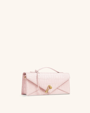 Celeste Envelope-Henkeltasche - Rosa Krokoprägung