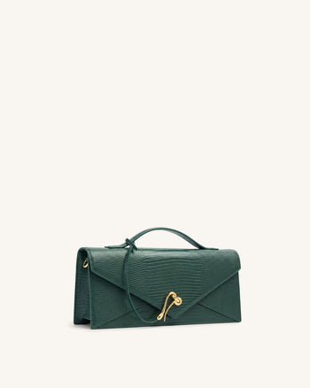 Celeste Envelope-Henkeltasche - Olivgrün mit Eidechsen-Struktur