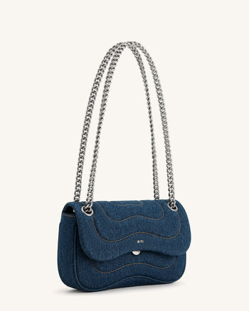 Tina Gesteppte Ketten-Umhängetasche - Blaues Denim