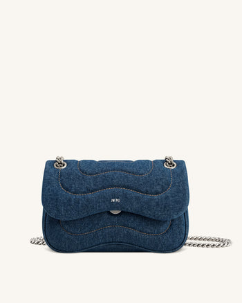 Tina Gesteppte Ketten-Umhängetasche - Blaues Denim