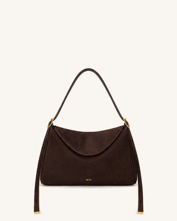 Elowen Kunstwildleder-Tasche mit Überschlag - Dunkelbraun
