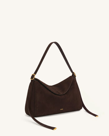 Elowen Kunstwildleder-Tasche mit Überschlag - Dunkelbraun