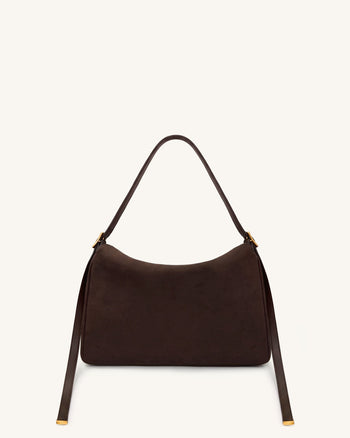 Elowen Kunstwildleder-Tasche mit Überschlag - Dunkelbraun