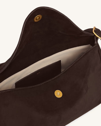 Elowen Kunstwildleder-Tasche mit Überschlag - Dunkelbraun