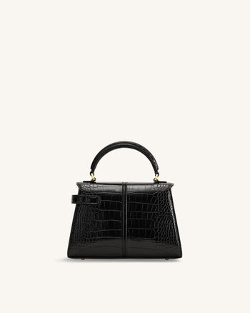 Elise Handtasche mit Henkel - Schwarzes Krokoprägung