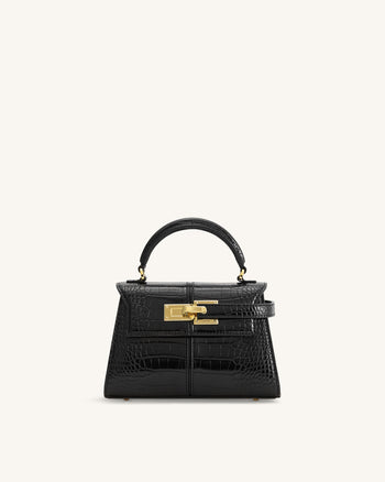 Elise Handtasche mit Henkel - Schwarzes Krokoprägung
