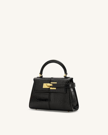 Elise Handtasche mit Henkel - Schwarzes Krokoprägung