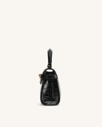 Elise Handtasche mit Henkel - Schwarzes Krokoprägung