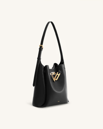 Charlene Double Buckle Hobo Tasche - Schwarz