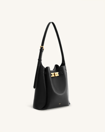 Charlene Double Buckle Hobo Tasche - Schwarz