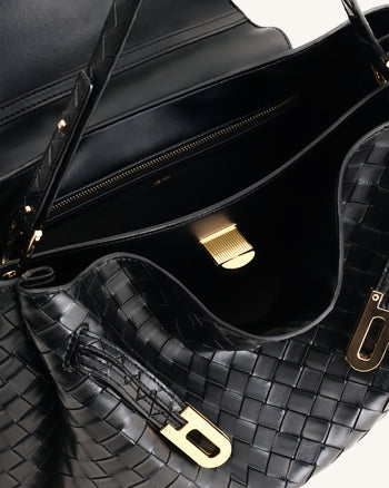 Rhea Große gewebt strukturierte Schultertasche - Schwarz