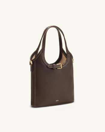 Brooke Mini-Henkeltasche mit Gürteldetails und Verzierungen - Dunkelbraun
