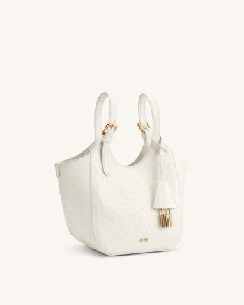 Ines Tote-Bag aus Straußenlederimitat mit Vorhängeschloss - Weiß