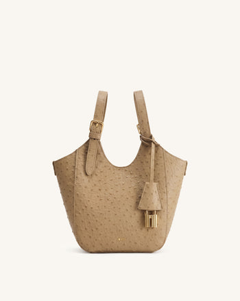 Ines Tote-Bag aus Straußenlederimitat mit Vorhängeschloss - Khaki
