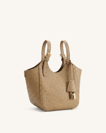 Ines Tote-Bag aus Straußenlederimitat mit Vorhängeschloss - Khaki