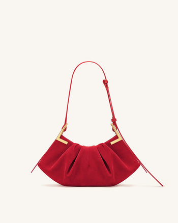 Amelia Plissierte Schultertasche aus Wildlederimitat - Rot