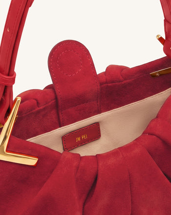 Amelia Plissierte Schultertasche aus Wildlederimitat - Rot