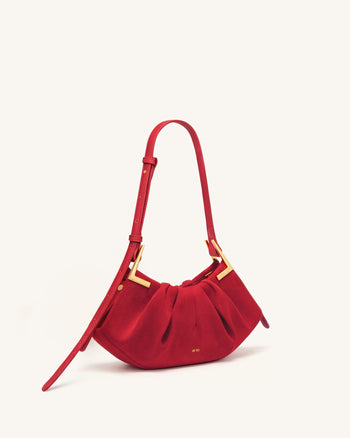 Amelia Plissierte Schultertasche aus Wildlederimitat - Rot
