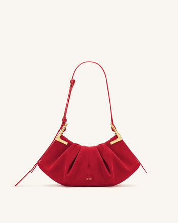 Amelia Plissierte Schultertasche aus Wildlederimitat - Rot