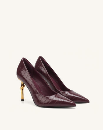 Hazel Heels mit Krokoprägung - Burgund