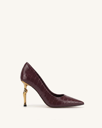 Hazel Heels mit Krokoprägung - Burgund