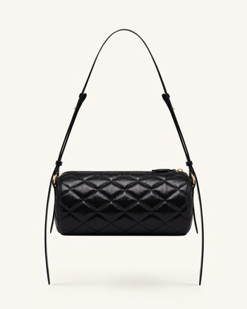 Gesteppte Dackel-Schultertasche mit Kette - Schwarz