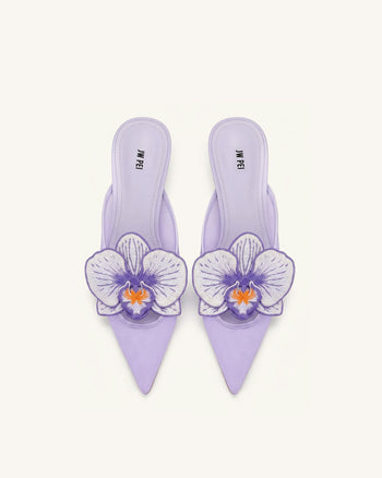 Helena Bestickte Mules mit Durchbrüchen - Lila