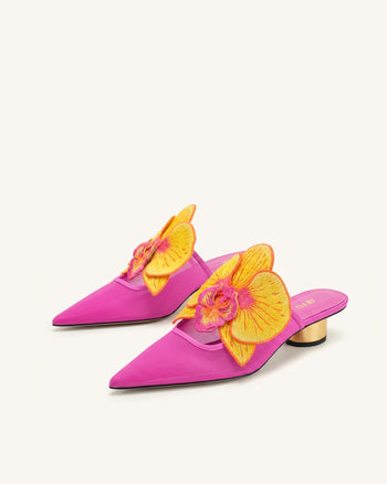 Helena Bestickte Mules mit Durchbrüchen - Rosenrot