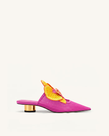 Helena Bestickte Mules mit Durchbrüchen - Rosenrot
