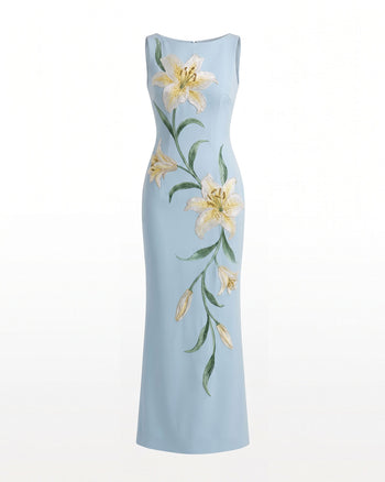 Lily Ärmelloses Maxi-Säulenkleid mit Blumenmuster - Hellblau