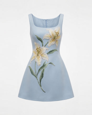 Lily Ärmelloses A-Linien-Minikleid mit Blumenmuster - Hellblau