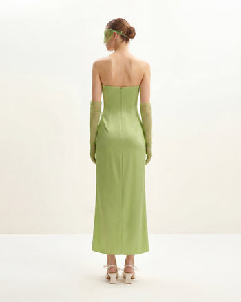 Langes Kleid mit Blumenstickerei - Grün