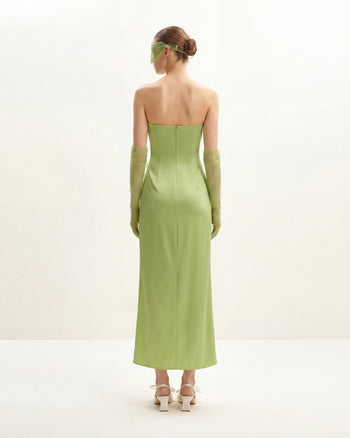 Langes Kleid mit Blumenstickerei - Grün