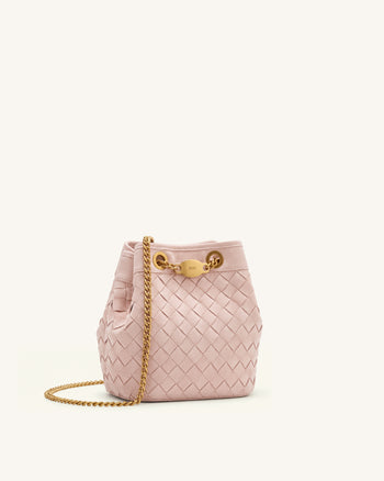 Yara Handgeflochtene Beuteltasche aus Wildlederimitat - Pink