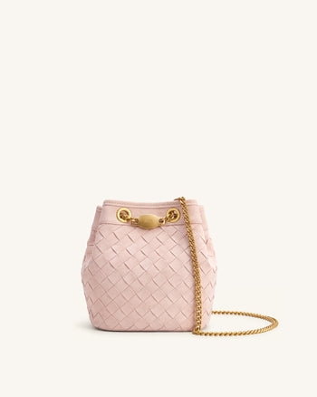 Yara Handgeflochtene Beuteltasche aus Wildlederimitat - Pink