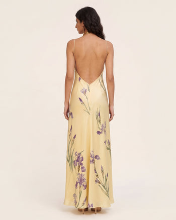 Iris Rückenfreies Maxikleid mit Überkreuz-Neckholder und Print - Gelb