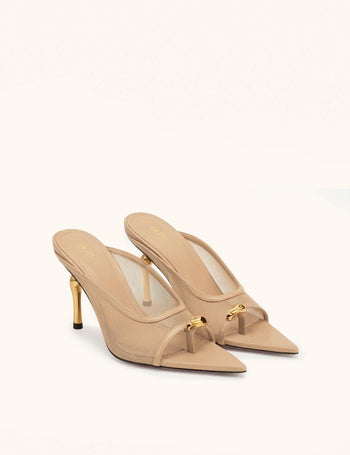 Noemi Spitze Mesh-Mule-Heels - Khaki