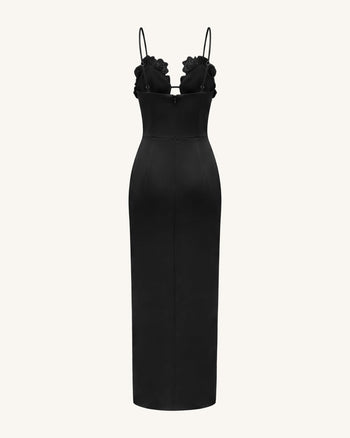 3D Blumen-Maxikleid mit Trägern - Schwarz