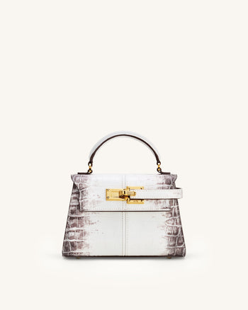 Elise Henkeltasche mit Krokoprägung - Weiß