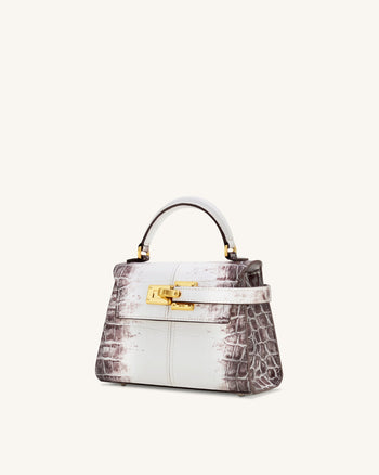 Elise Henkeltasche mit Krokoprägung - Weiß