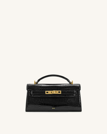 Noor Handtasche mit Henkel – Schwarz Kroko