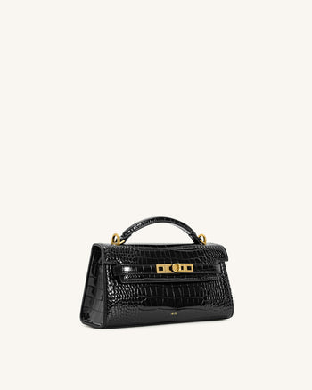 Noor Handtasche mit Henkel – Schwarz Kroko